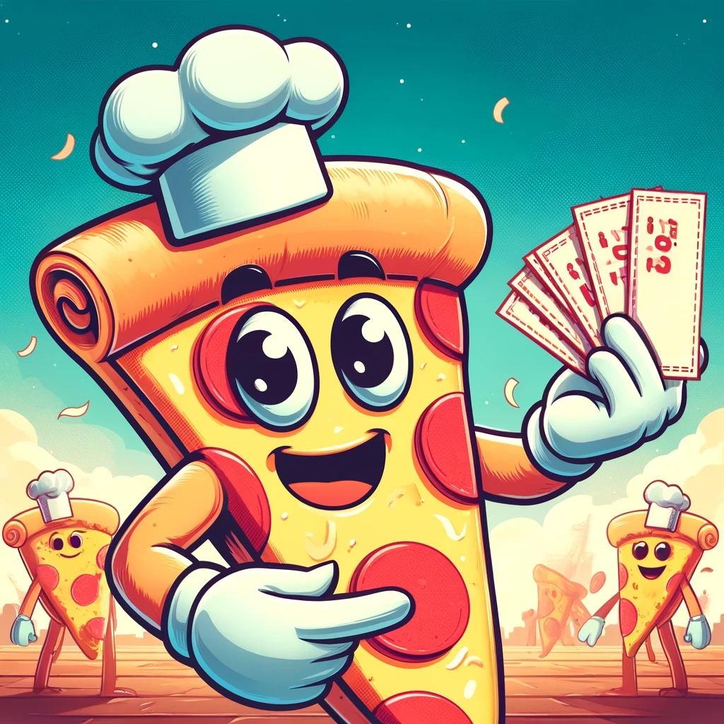 Pizza Cartoon Handing out Coupons